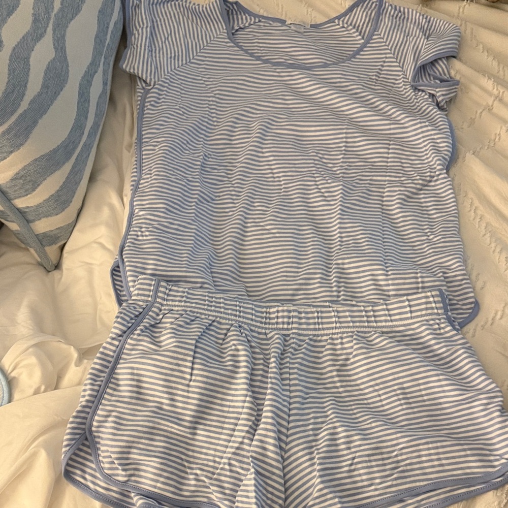 Classic Blue Striped Lake Pajamas Set